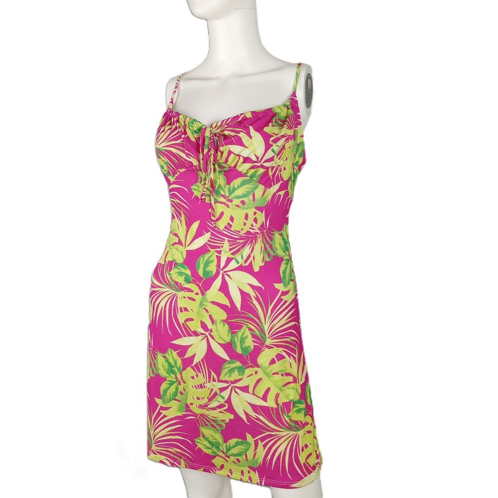 Chocolate Women's Mini Dress Size Large Fuchsia Green Palm Print Stretch